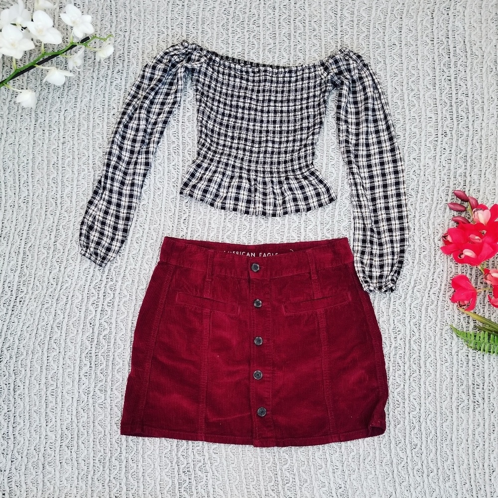 Hollister blouse & American Eagle skirt